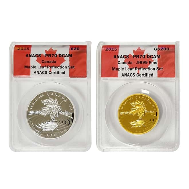 2015 Gold Silver Canadian Maple Leaf Reflection 2-Coin Set ANACS PF 70 DCAM