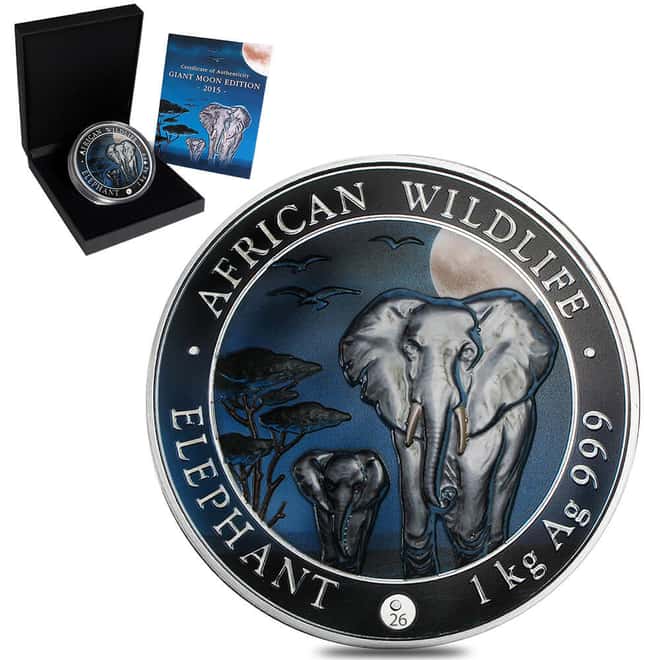 2015 Somalia 1 Kilo African Elephant Colorized Silver Coin (w/Box & COA)