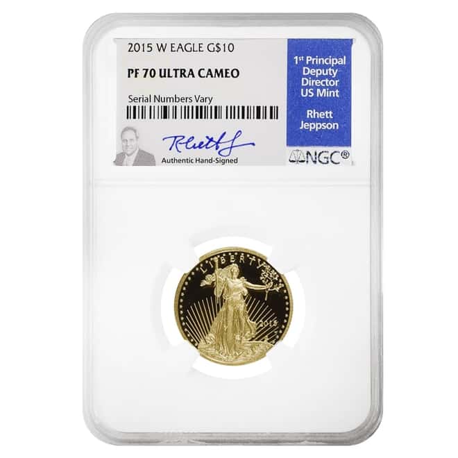 2015 W 1/4 oz $10 Proof Gold American Eagle NGC PF 70 UCAM (Rhett Jeppson Sign)