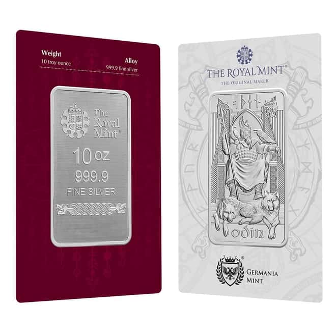 10 oz Royal Mint Norse Gods Odin Silver Bar .9999 Fine