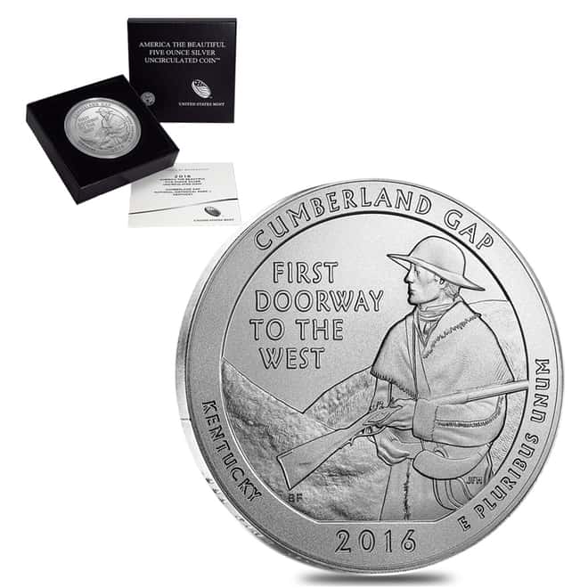 2016-P 5 oz Silver America the Beautiful ATB Kentucky Cumberland Gap National Park Unc Coin (w/Box & COA)