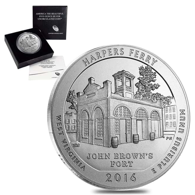 2016-P 5 oz Silver America the Beautiful ATB West Virginia Harpers Ferry National Park Unc Coin (w/Box & COA)