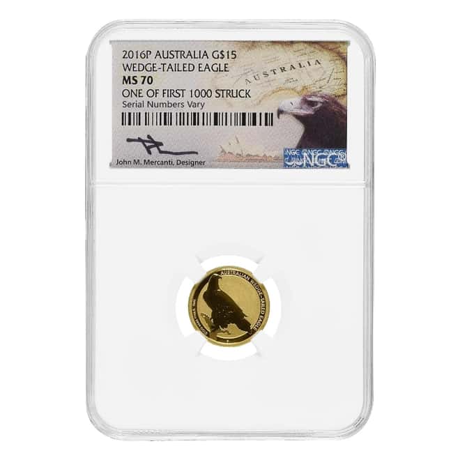 2016 1/10 oz Gold Australian Wedge-Tailed Eagle Perth Mint NGC MS 70 (J. Mercanti Sign)