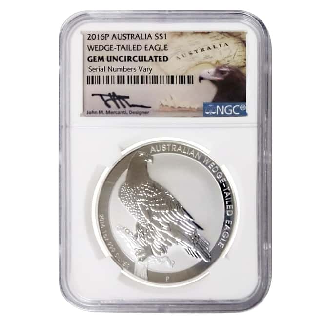 2016 1 oz Silver Australian Wedge-Tailed Eagle Perth Mint NGC Gem Unc (John M. Mercanti Sign Label)