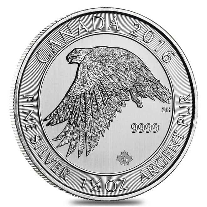 Roll of 15 - 2016 1.5 oz Canadian Silver White Falcon $8 Coin .9999 Fine BU (Lot, Tube of 15)