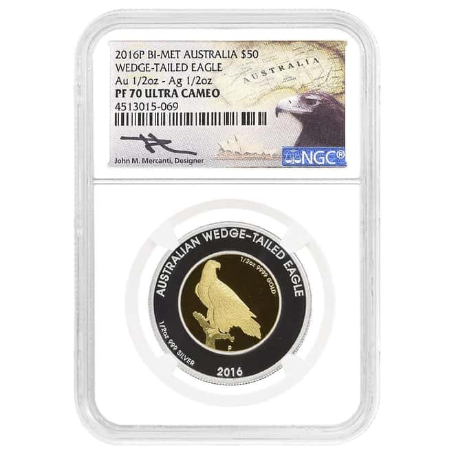 2016 1 oz Proof Gold/Silver Australian Wedge-Tailed Eagle Perth Mint NGC PF 70 (John M. Mercanti)