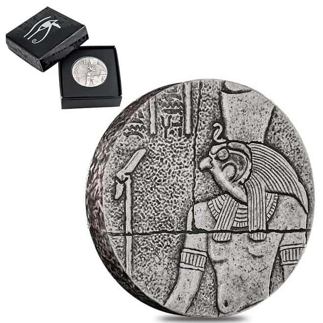 2016 2 oz Chad Egyptian Relic Series Antiqued Horus Silver Coin (w/Box)