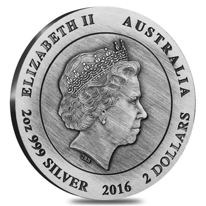 2016 2 oz Silver Kangaroo High Relief Antiqued Coin Perth Mint (w/Box & COA)