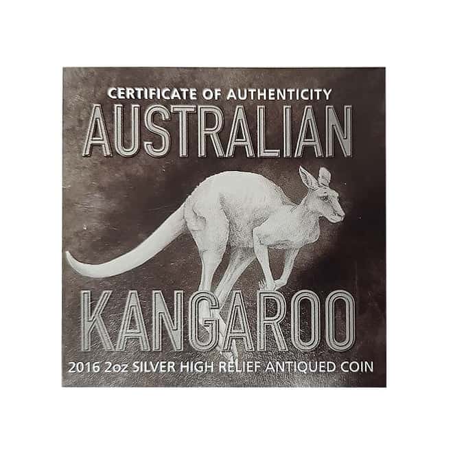 2016 2 oz Silver Kangaroo High Relief Antiqued Coin Perth Mint (w/Box & COA)