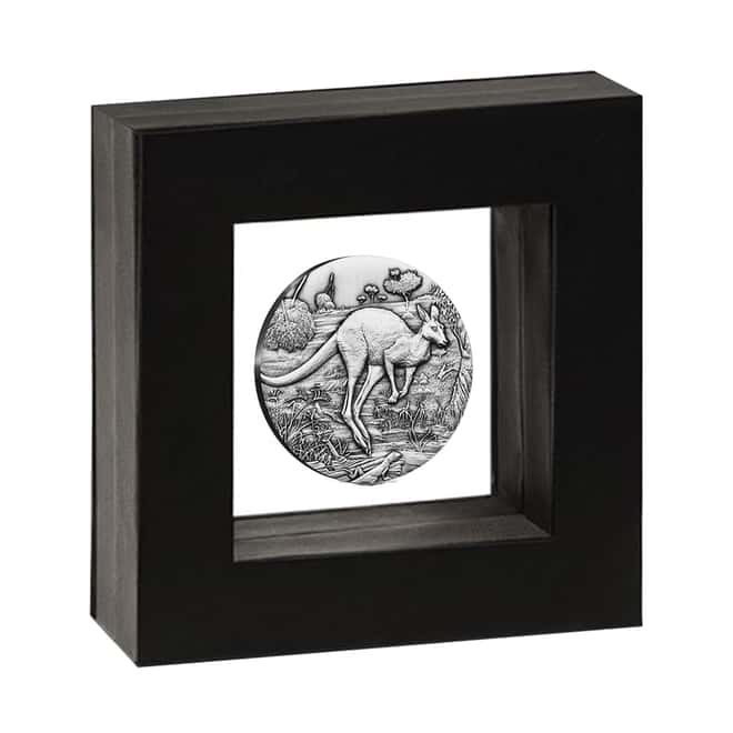 2016 2 oz Silver Kangaroo High Relief Antiqued Coin Perth Mint (w/Box & COA)