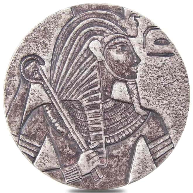 2016 5 oz Chad Egyptian Relic Series Antiqued King Tut Silver Coin (w/Box)