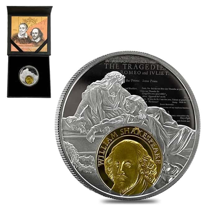 2016 Cameroon 17.50 gram Silver Cervantes and Shakespeare Proof Coin (w/Box & COA)