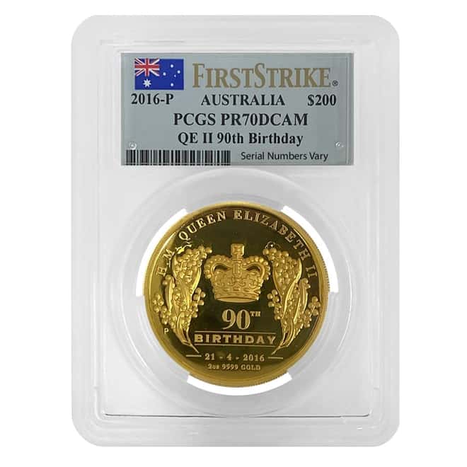 2016 P 2 oz Gold Queen Elizabeth II 90th Birthday High Relief Coin Perth Mint PCGS PF 70 FS