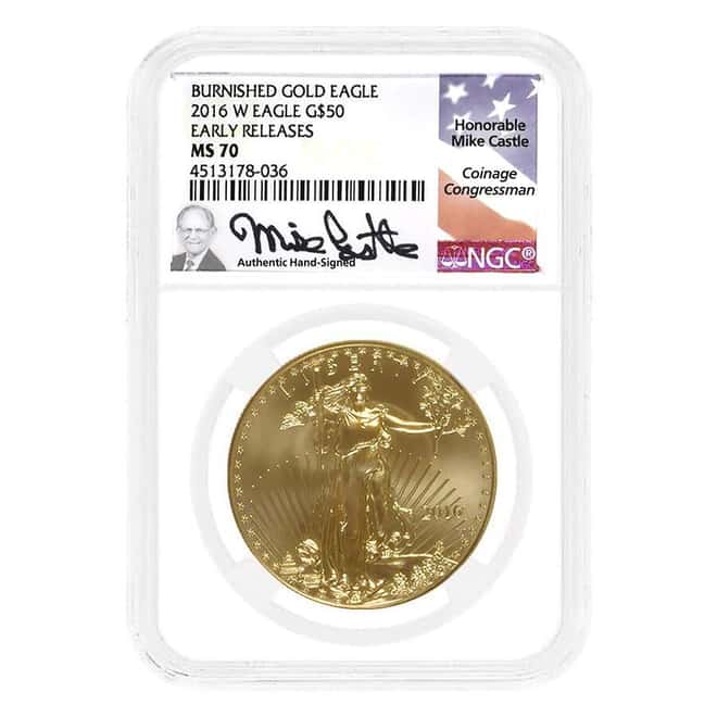 2016-W 1 oz $50 Burnished Gold American Eagle NGC MS 70 ER (Castle)