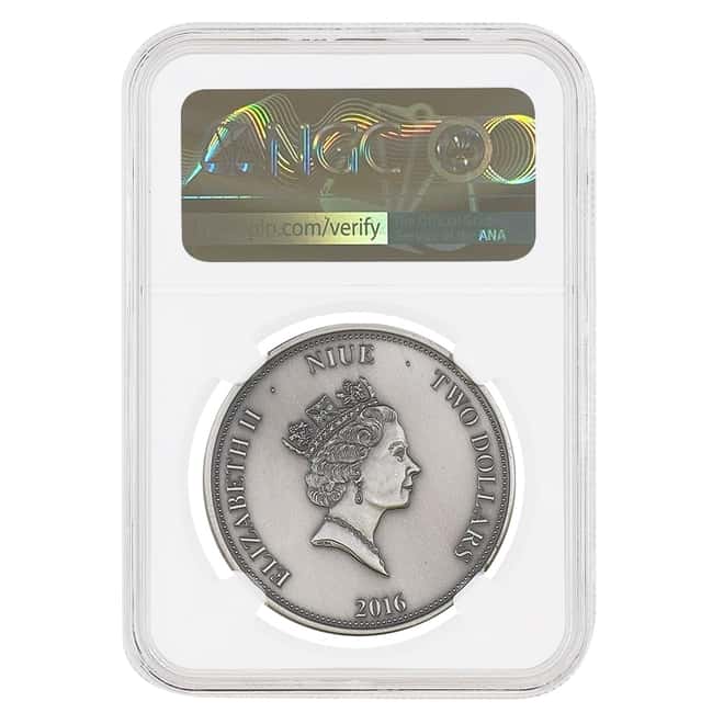 2016 Niue 1 oz Silver Golden Eagle - Swiss Wildlife Antiqued High Relief $2 Coin NGC MS 69