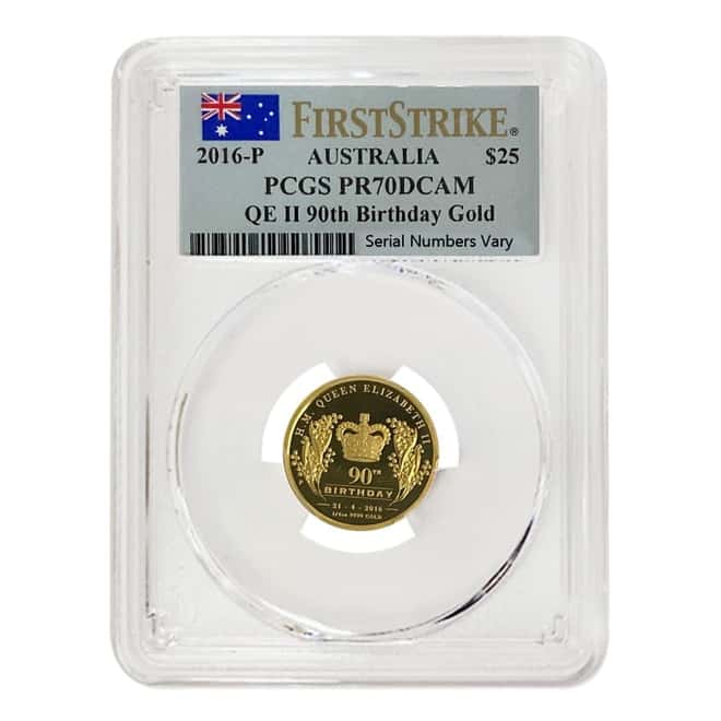 2016 P 1/4 oz Gold Queen Elizabeth II 90th Birthday Proof Coin Perth Mint PCGS PF 70 FS