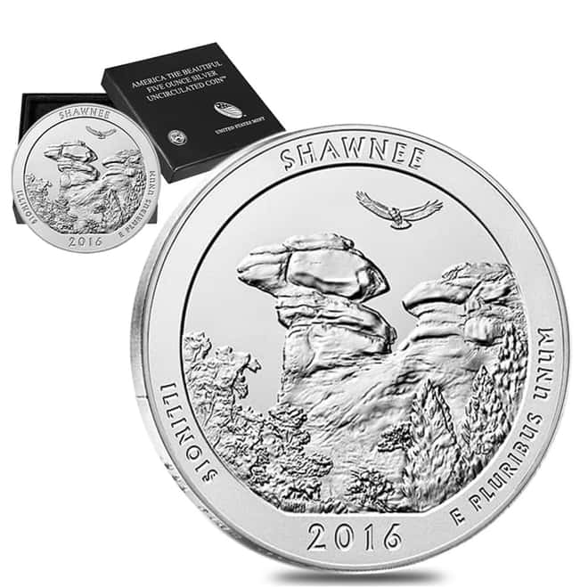 2016-P 5 oz Silver America the Beautiful ATB Illinois Shawnee National Forest Unc Coin (w/Box & COA)