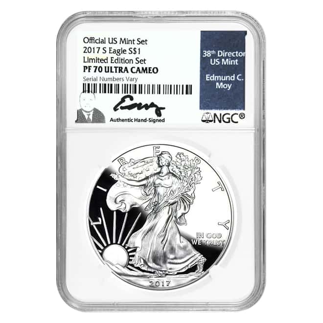 2017-S 1 oz Proof Silver American Eagle Limited Edition NGC PF 70 UCAM (Edmund C. Moy Signature)