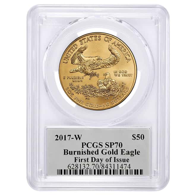 2017-W 1 oz $50 Burnished Gold American Eagle PCGS SP 70 FDOI (John M. Mercanti)