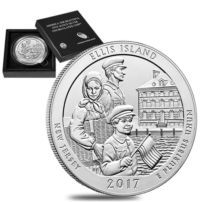 2017-P 5 oz Silver America the Beautiful ATB New Jersey Ellis Island National Monument Unc Coin (w/Box & COA)