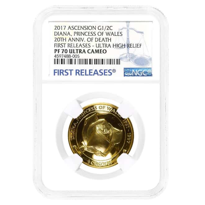 2017 1/2 Crown Ascension Island Diana Princess of Wales Gold Coin NGC PF 70 UCAM FR