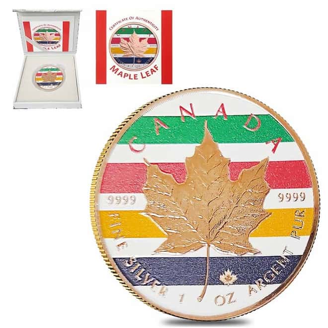 2017 1 oz Canadian Silver Maple Leaf Colorized Coin (w/Box & COA)