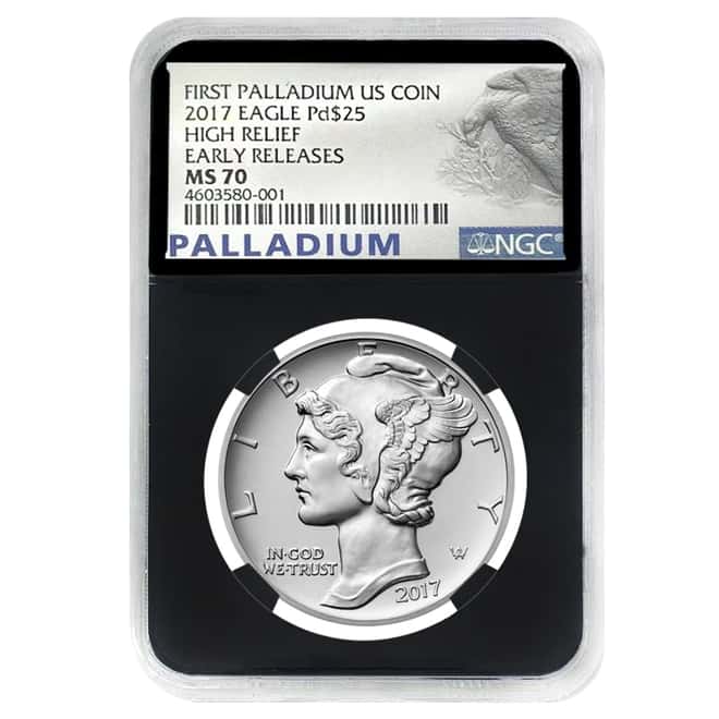 2017 1 oz Palladium American Eagle NGC MS 70 Early Releases (Eagle Label, Retro)