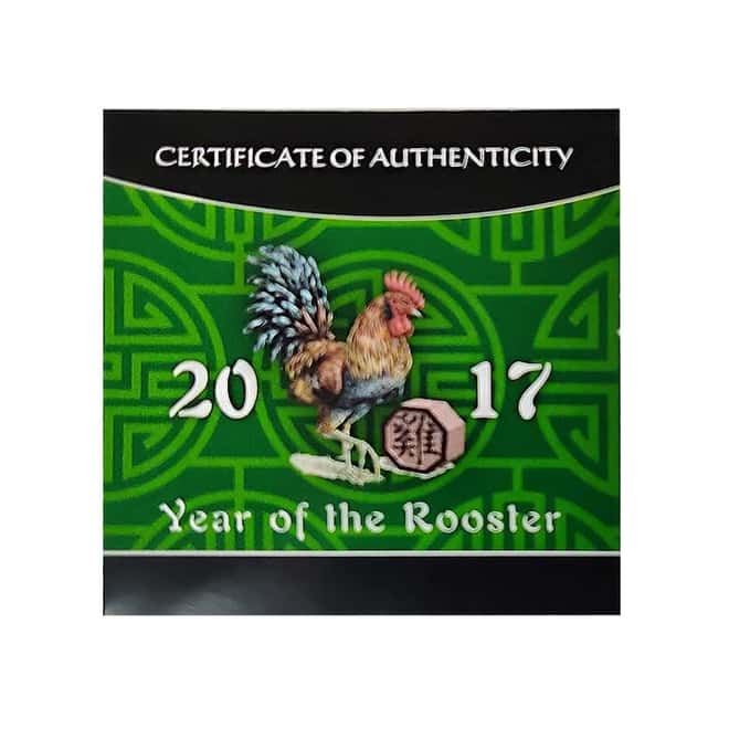 2017 1 oz Proof Silver Lunar Year of the Rooster Palau Coin .999 Fine (w/Box & COA)