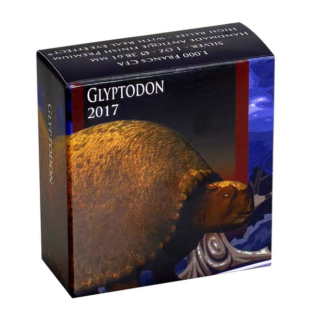 2017 1 oz Silver Glyptodon Burkina Faso Antiqued Coin (w/Box & COA)
