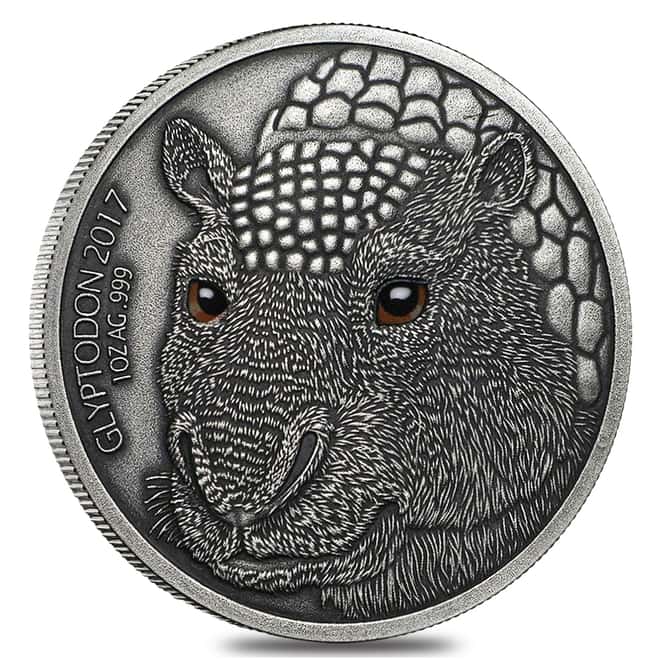 2017 1 oz Silver Glyptodon Burkina Faso Antiqued Coin (w/Box & COA)