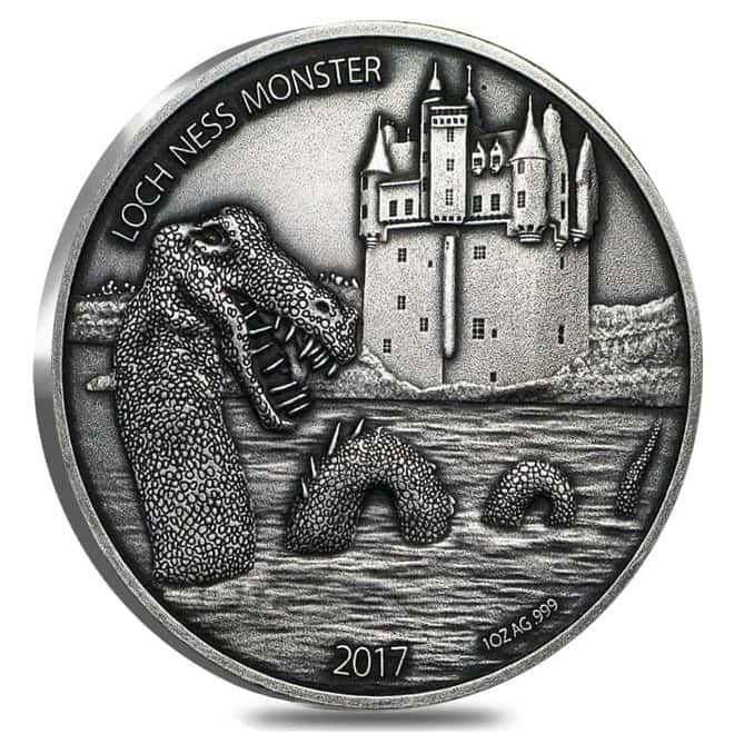 2017 1 oz Silver Loch Ness Monster Burkina Faso Antiqued Coin (w/Box & COA)