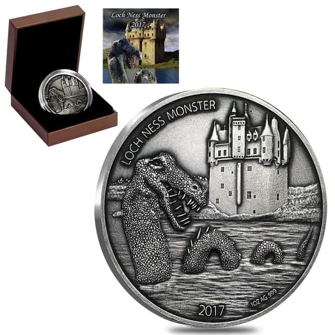 2017 1 oz Silver Loch Ness Monster Burkina Faso Antiqued Coin (w/Box & COA)