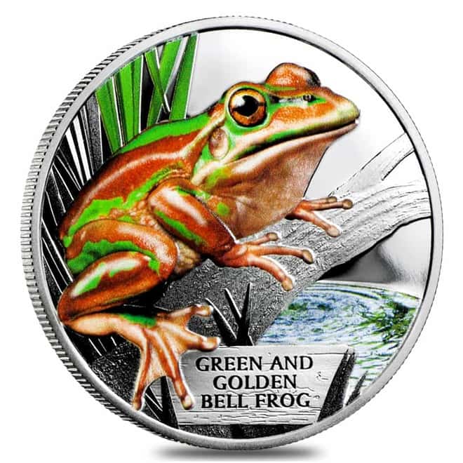 2017 1 oz Tuvalu Green and Golden Bell Frog Colorized Proof Silver Coin (w/Box & COA)
