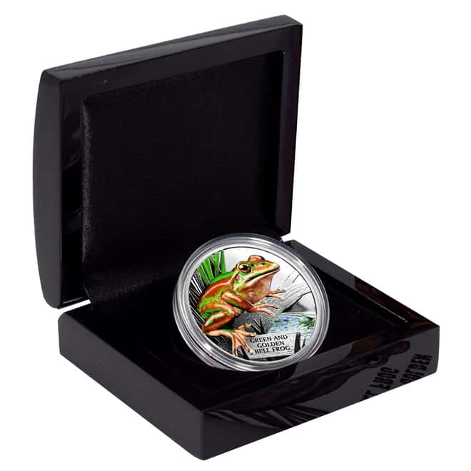2017 1 oz Tuvalu Green and Golden Bell Frog Colorized Proof Silver Coin (w/Box & COA)