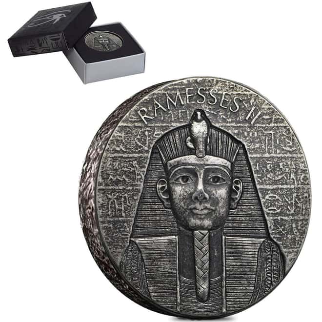 2017 2 oz Chad Egyptian Relic Series Antiqued Ramesses II Silver Coin (w/Box)
