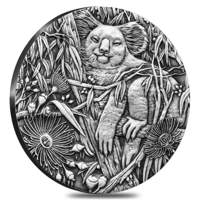 2017 2 oz Silver Australian Koala High Relief Antiqued Coin Perth Mint (w/Box & COA)