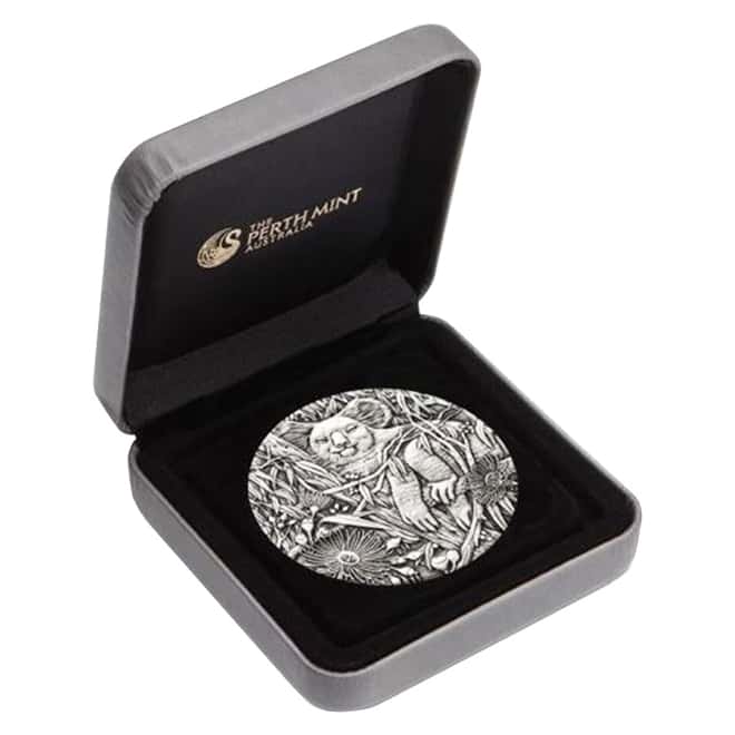 2017 2 oz Silver Australian Koala High Relief Antiqued Coin Perth Mint (w/Box & COA)