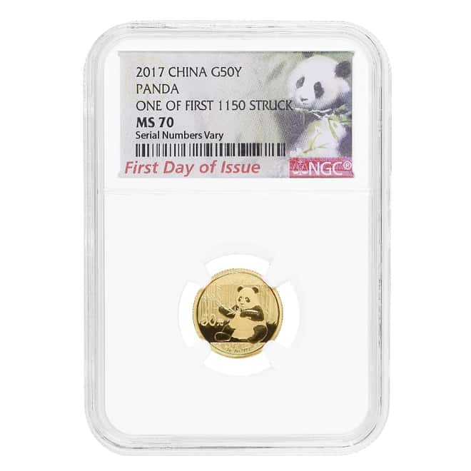 2017 3 gram Chinese Gold Panda 50 Yuan NGC MS 70 FDOI