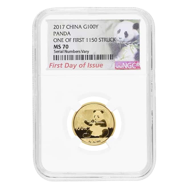 2017 8 gram Chinese Gold Panda 100 Yuan NGC MS 70 FDOI