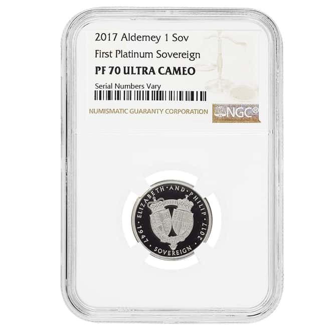 2017 Alderney Platinum 1 Sovereign NGC PF 70 UCAM