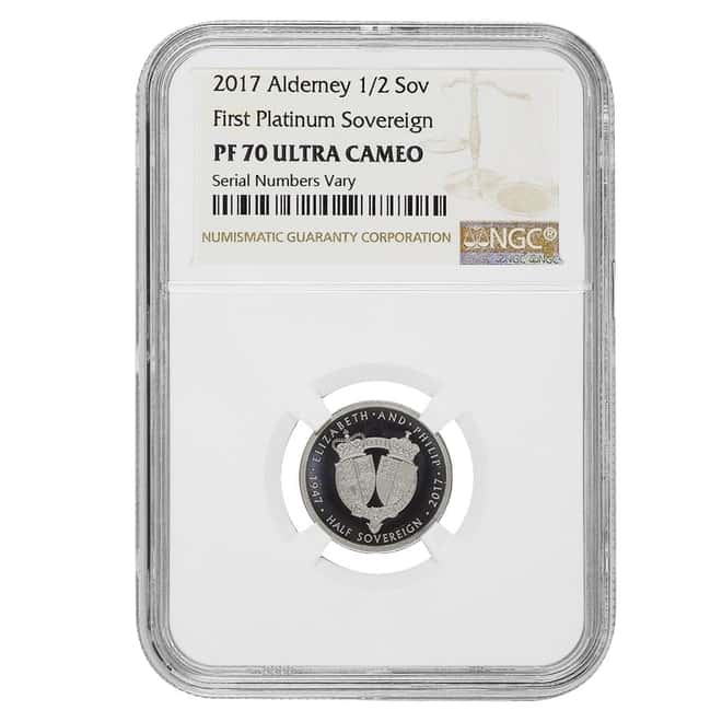2017 Alderney Platinum Half Sovereign NGC PF 70 UCAM