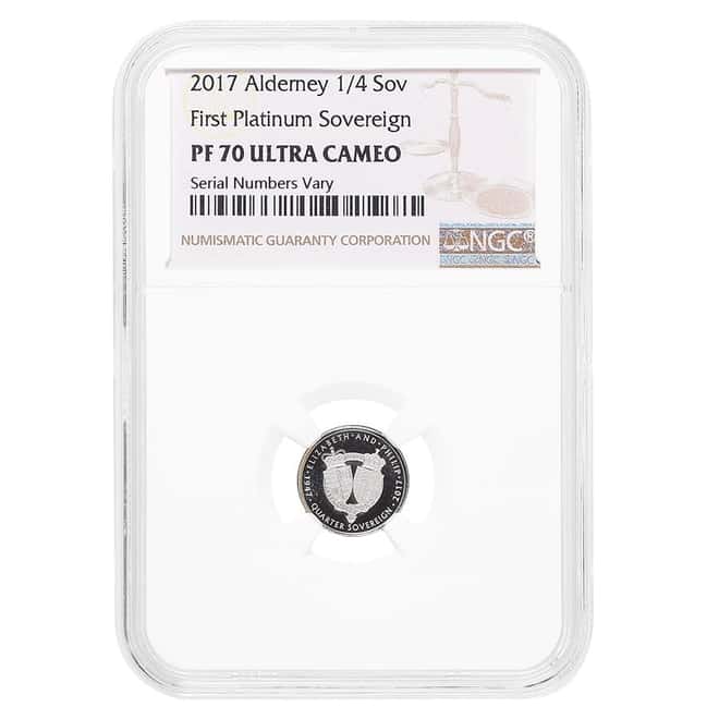 2017 Alderney Platinum Quarter Sovereign NGC PF 70 UCAM