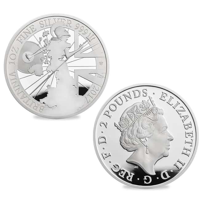 2017 Great Britain 1 oz Silver Britannia Proof/Reverse Proof 2-Coin Set (w/Box & COA)