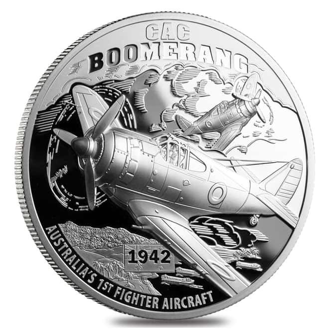 2017 Niue 1 oz Proof Silver CAC Boomerang Fighter Aircraft Coin (w/Box & COA)