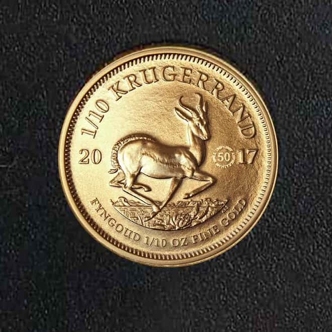 2017 South Africa 1/10 oz Gold Krugerrand (50th Annv. Privy)