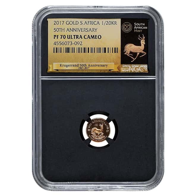 2017 South Africa 1/20 oz Gold Krugerrand 50th Ann. NGC PF 70