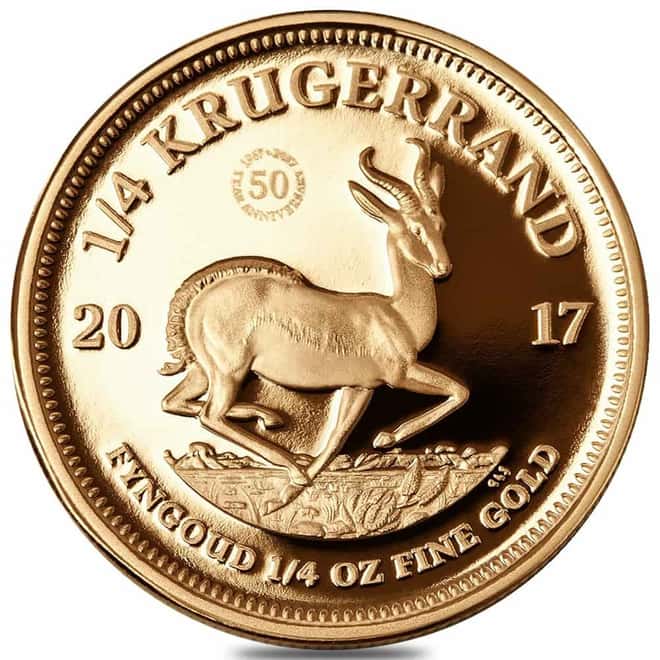 2017 South Africa 1/4 Proof Gold Krugerrand 50th Ann. Privy (w/Box & COA)