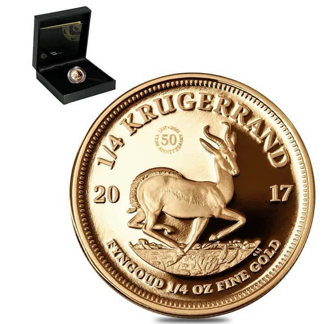 2017 South Africa 1/4 Proof Gold Krugerrand 50th Ann. Privy (w/Box & COA)