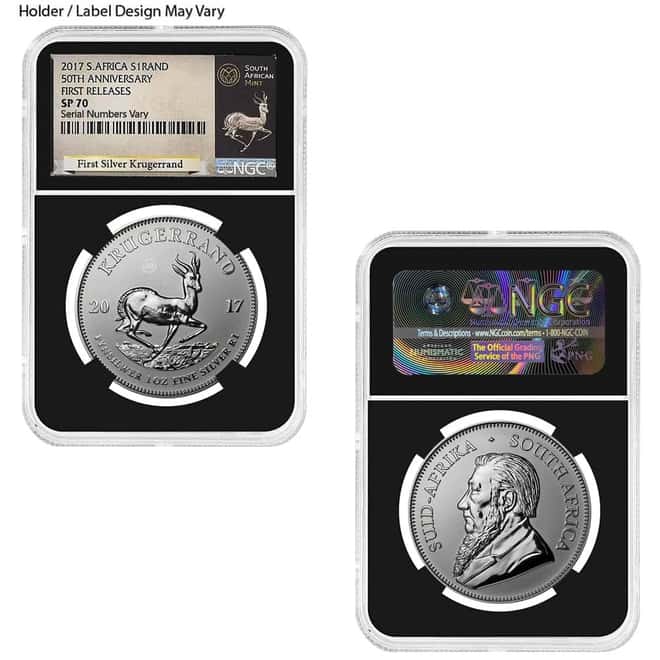 2017 South Africa 1 oz Silver Krugerrand 50th Ann. NGC SP 70 FR