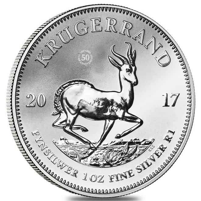 2017 South Africa 1 oz Silver Krugerrand Premium Uncirculated 50th Annv. Privy (w/Bag & COA)